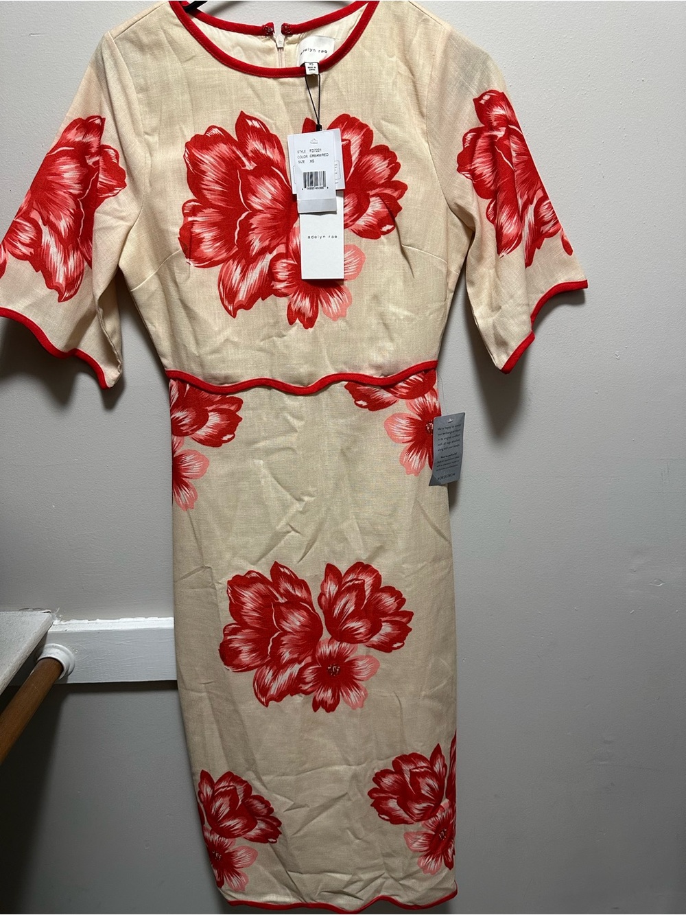 Adelyn Rae Red Floral Midi Dress on Cream